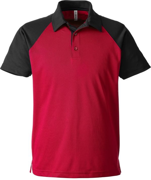 Am image of a Custom Team 365 Men's Command Snag Protection Colorblock Polo in Sport Red/Black!