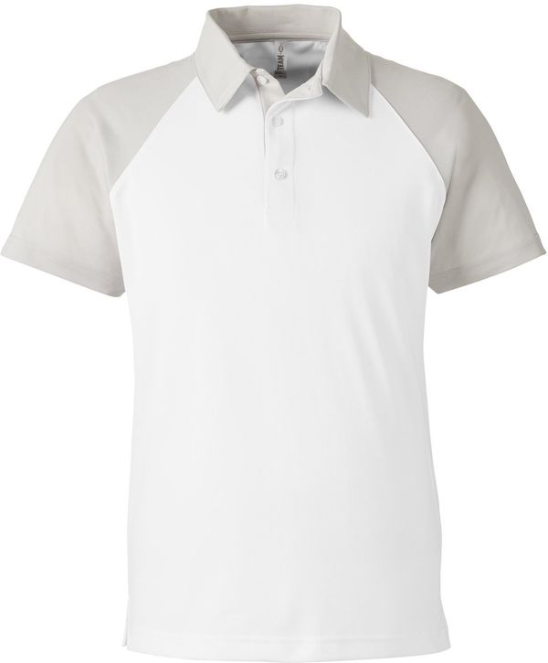 Am image of a Custom Team 365 Men's Command Snag Protection Colorblock Polo in White/SP Silver!