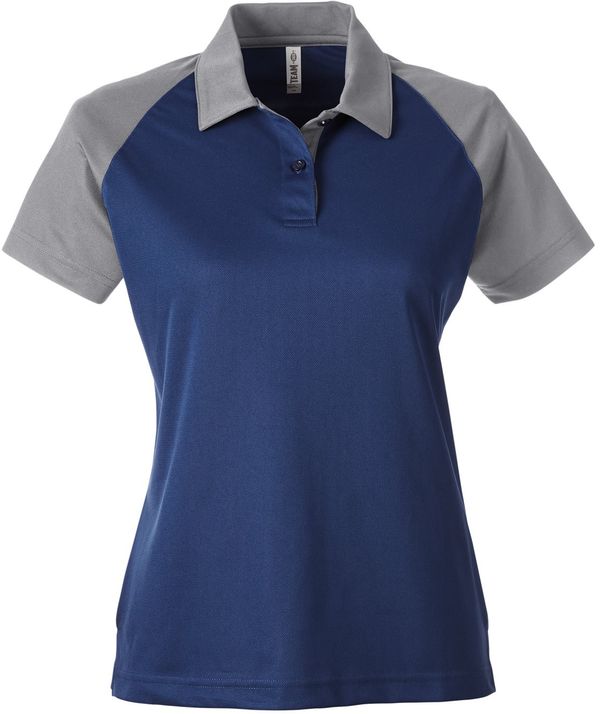Am image of a Custom Team 365 Ladies' Command Snag Protection Colorblock Polo in Sp Dk Nvy/Sp Grp!