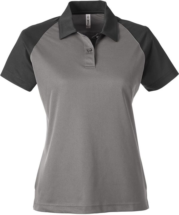 Am image of a Custom Team 365 Ladies' Command Snag Protection Colorblock Polo in Sprt Grapht/Blk!