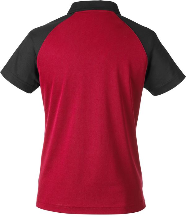 Am image of a Custom Team 365 Ladies' Command Snag Protection Colorblock Polo in Sport Red/Black!