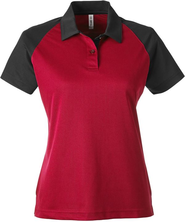 Am image of a Custom Team 365 Ladies' Command Snag Protection Colorblock Polo in Sport Red/Black!
