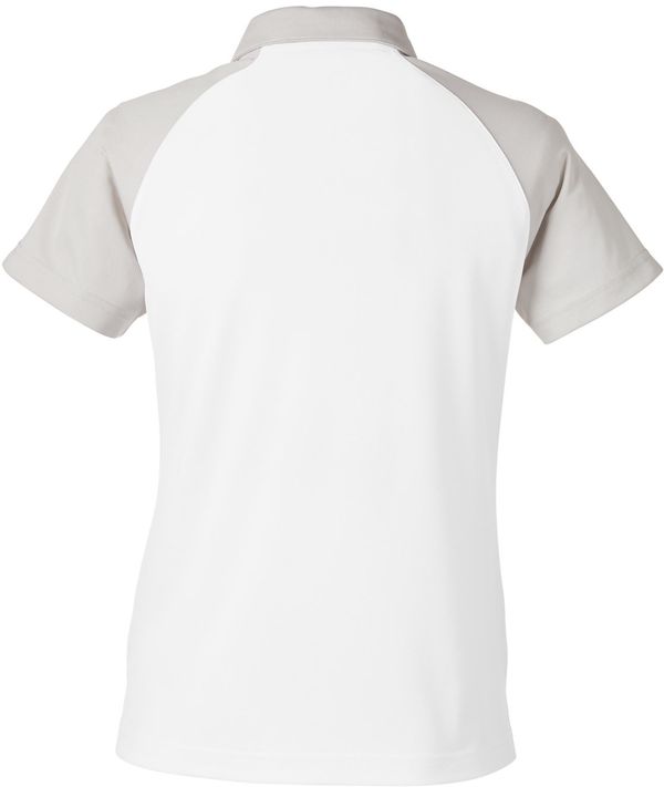 Am image of a Custom Team 365 Ladies' Command Snag Protection Colorblock Polo in White/SP Silver!