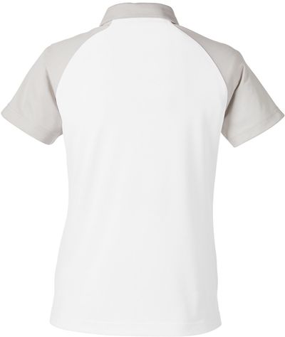 Am image of a Custom Team 365 Ladies' Command Snag Protection Colorblock Polo in White/SP Silver!
