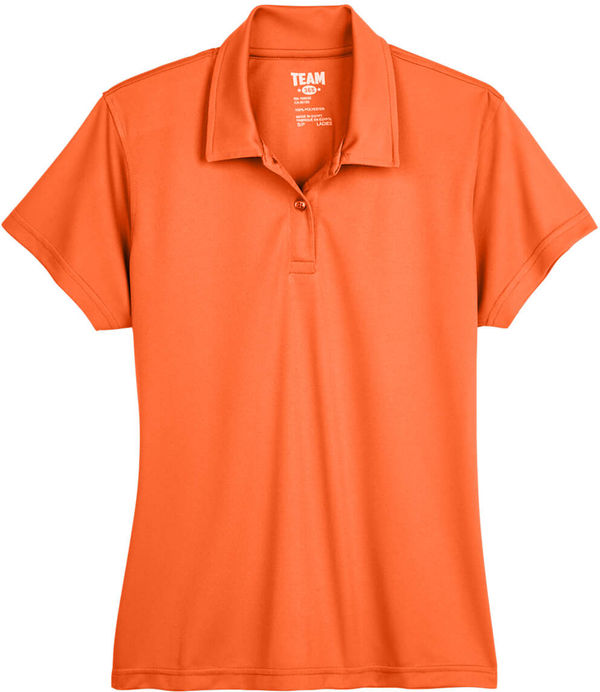 Am image of a Custom Team 365 Ladies' Command Snag Protection Polo in Sport Orange!