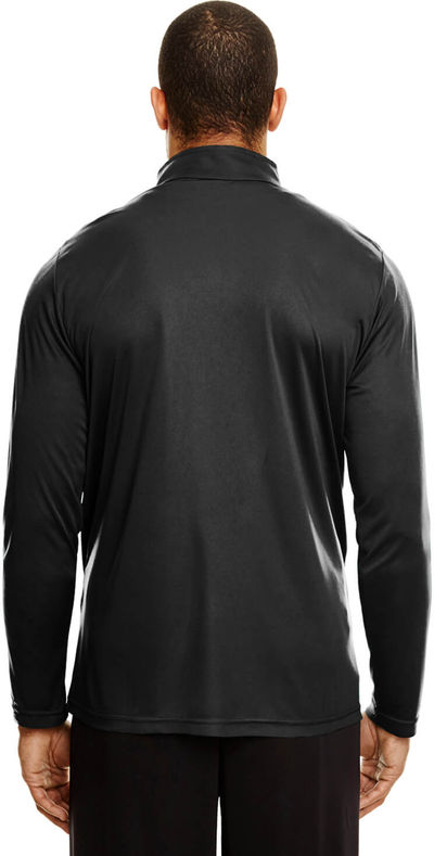 Am image of a Custom Team 365 Men's Zone Performance Quarter Zip in Black!