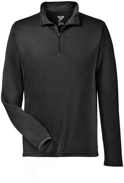 Am image of a Custom Team 365 Men's Zone Performance Quarter Zip in Black!