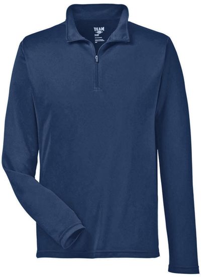Am image of a Custom Team 365 Men's Zone Performance Quarter Zip in Sport Dark Navy!
