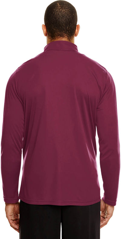 Am image of a Custom Team 365 Men's Zone Performance Quarter Zip in Sport Maroon!