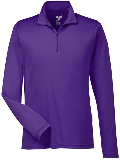 Am image of a Custom Team 365 Men's Zone Performance Quarter Zip in Sport Purple!