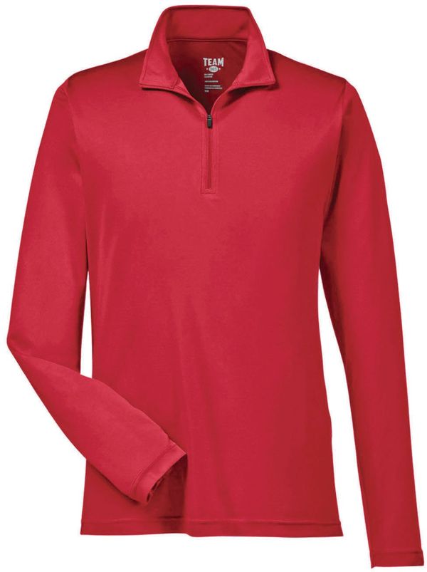 Am image of a Custom Team 365 Men's Zone Performance Quarter Zip in Sport Red!