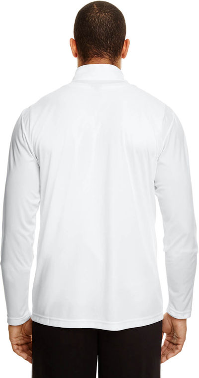 Am image of a Custom Team 365 Men's Zone Performance Quarter Zip in White!