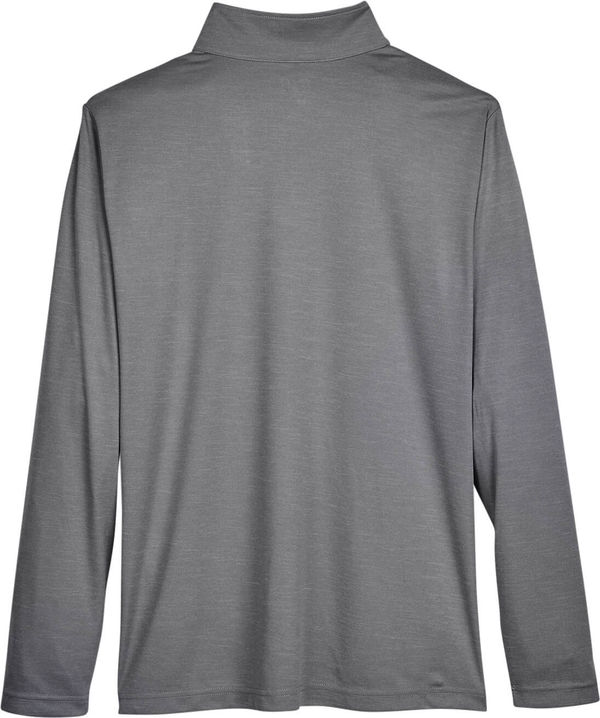Am image of a Custom Team 365 Men's Zone Sonic Heather Performance Quarter Zip in Dark Grey Heather!