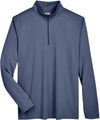 Am image of a Custom Team 365 Men's Zone Sonic Heather Performance Quarter Zip in Dark Navy Heather!