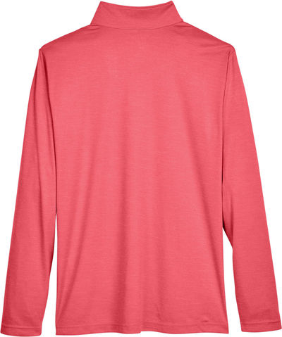 Am image of a Custom Team 365 Men's Zone Sonic Heather Performance Quarter Zip in Red Heather!