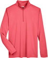 Am image of a Custom Team 365 Men's Zone Sonic Heather Performance Quarter Zip in Red Heather!