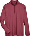 Am image of a Custom Team 365 Men's Zone Sonic Heather Performance Quarter Zip in Maroon Heather!