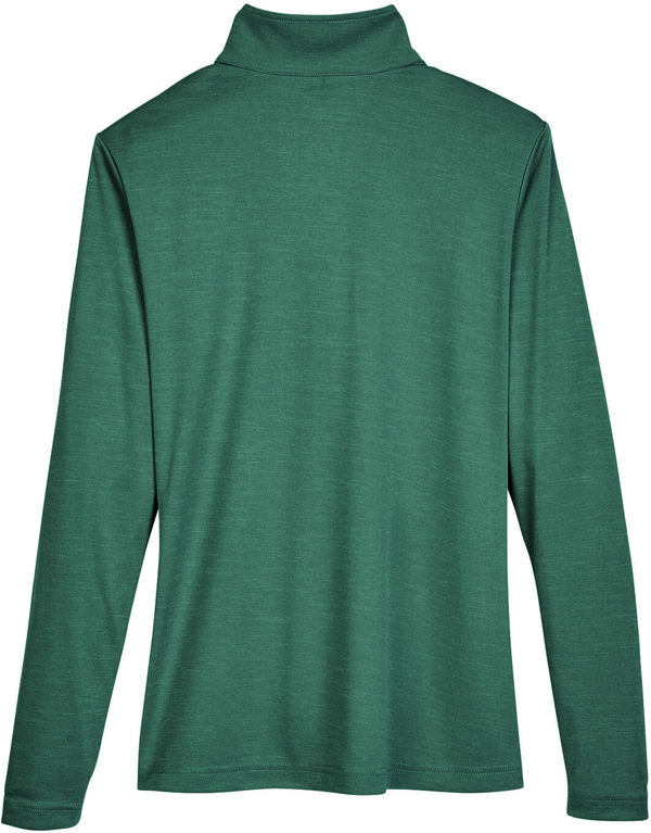 Am image of a Custom Team 365 Ladies' Zone Sonic Heather Performance Quarter Zip in Forest Heather!