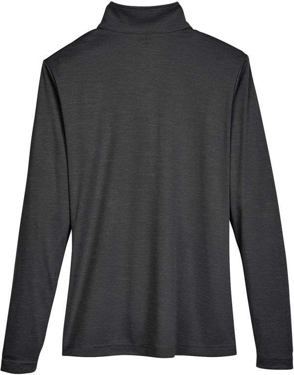 Am image of a Custom Team 365 Ladies' Zone Sonic Heather Performance Quarter Zip in Black Heather!