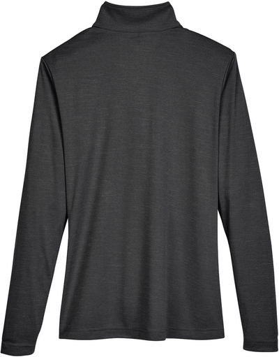 Am image of a Custom Team 365 Ladies' Zone Sonic Heather Performance Quarter Zip in Black Heather!