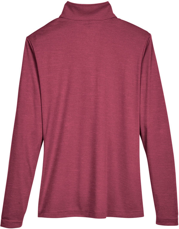 Am image of a Custom Team 365 Ladies' Zone Sonic Heather Performance Quarter Zip in Maroon Heather!