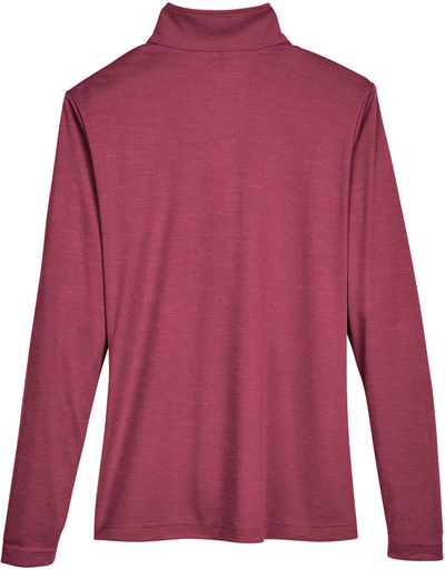 Am image of a Custom Team 365 Ladies' Zone Sonic Heather Performance Quarter Zip in Maroon Heather!