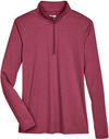 Am image of a Custom Team 365 Ladies' Zone Sonic Heather Performance Quarter Zip in Maroon Heather!