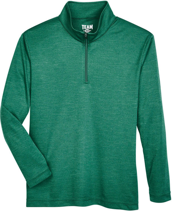 Am image of a Custom Team 365 Youth Zone Sonic Heather Performance Quarter Zip in Forest Heather!