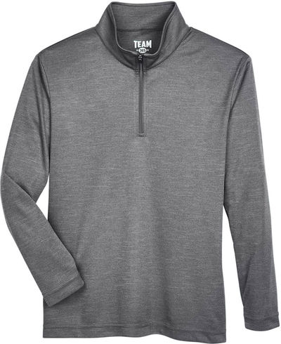 Am image of a Custom Team 365 Youth Zone Sonic Heather Performance Quarter Zip in Dark Grey Heather!