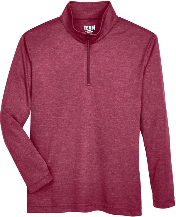 Am image of a Custom Team 365 Youth Zone Sonic Heather Performance Quarter Zip in Maroon Heather!