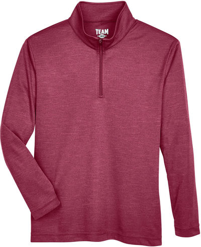 Am image of a Custom Team 365 Youth Zone Sonic Heather Performance Quarter Zip in Maroon Heather!