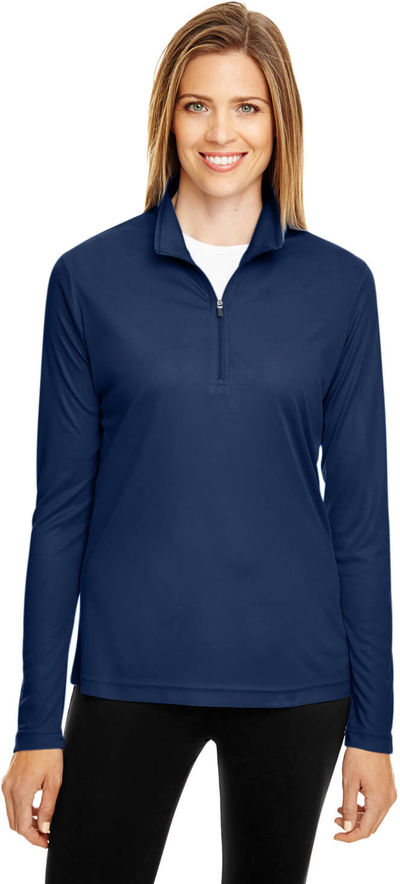 Am image of a Custom Team 365 Ladies' Zone Performance Quarter Zip in Sport Dark Navy!
