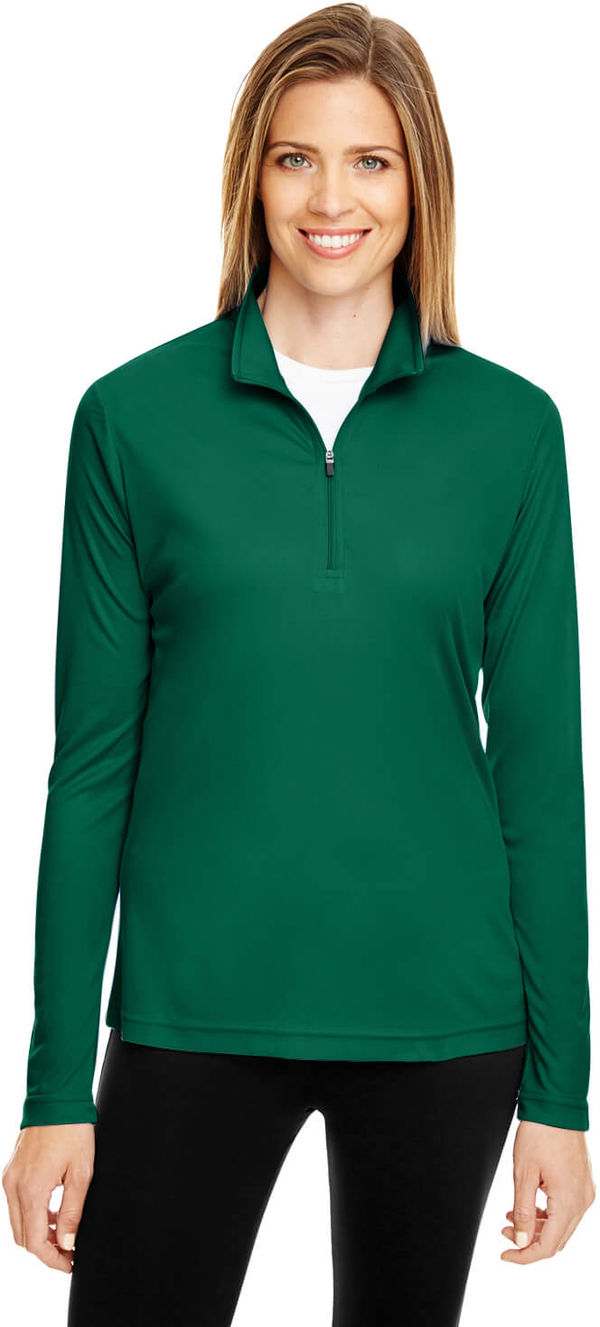 Am image of a Custom Team 365 Ladies' Zone Performance Quarter Zip in Sport Forest!