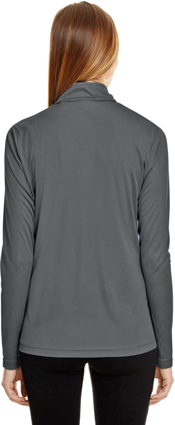 Am image of a Custom Team 365 Ladies' Zone Performance Quarter Zip in Sport Graphite!