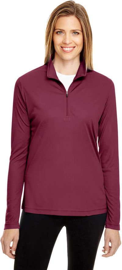 Am image of a Custom Team 365 Ladies' Zone Performance Quarter Zip in Sport Maroon!