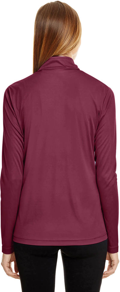 Am image of a Custom Team 365 Ladies' Zone Performance Quarter Zip in Sport Maroon!