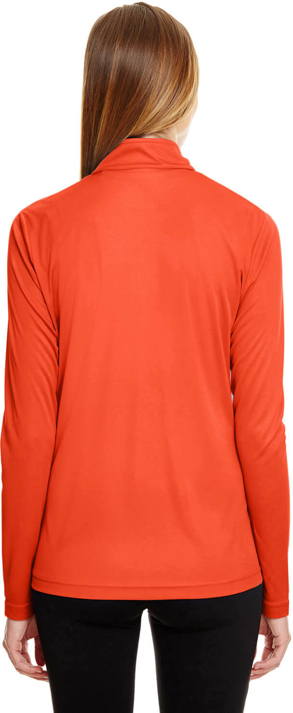 Am image of a Custom Team 365 Ladies' Zone Performance Quarter Zip in Sport Orange!