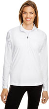 Am image of a Custom Team 365 Ladies' Zone Performance Quarter Zip in White!