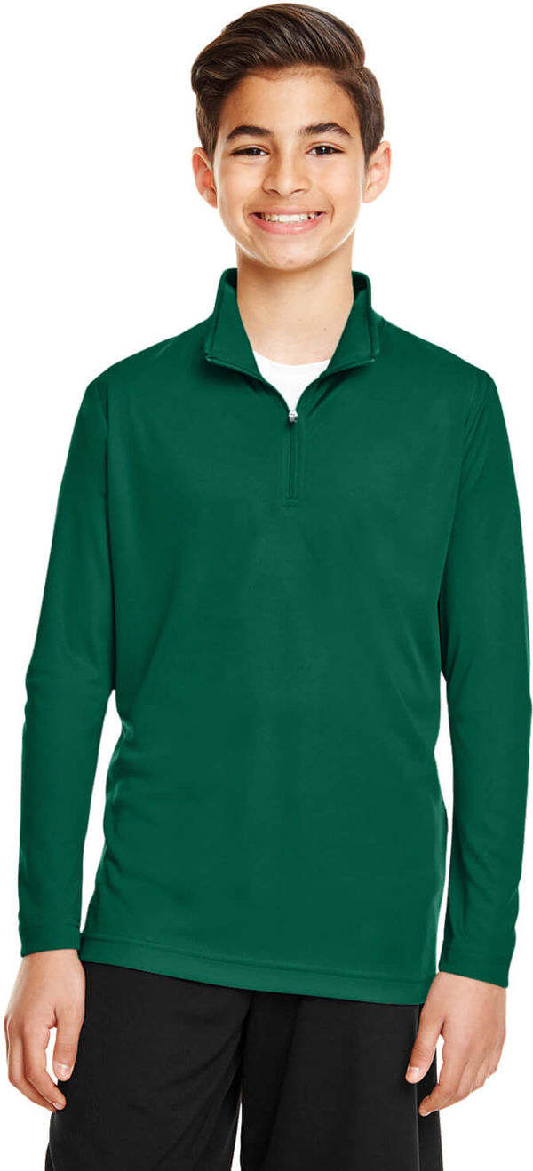 Am image of a Custom Team 365 Youth Zone Performance Quarter Zip in Sport Forest!