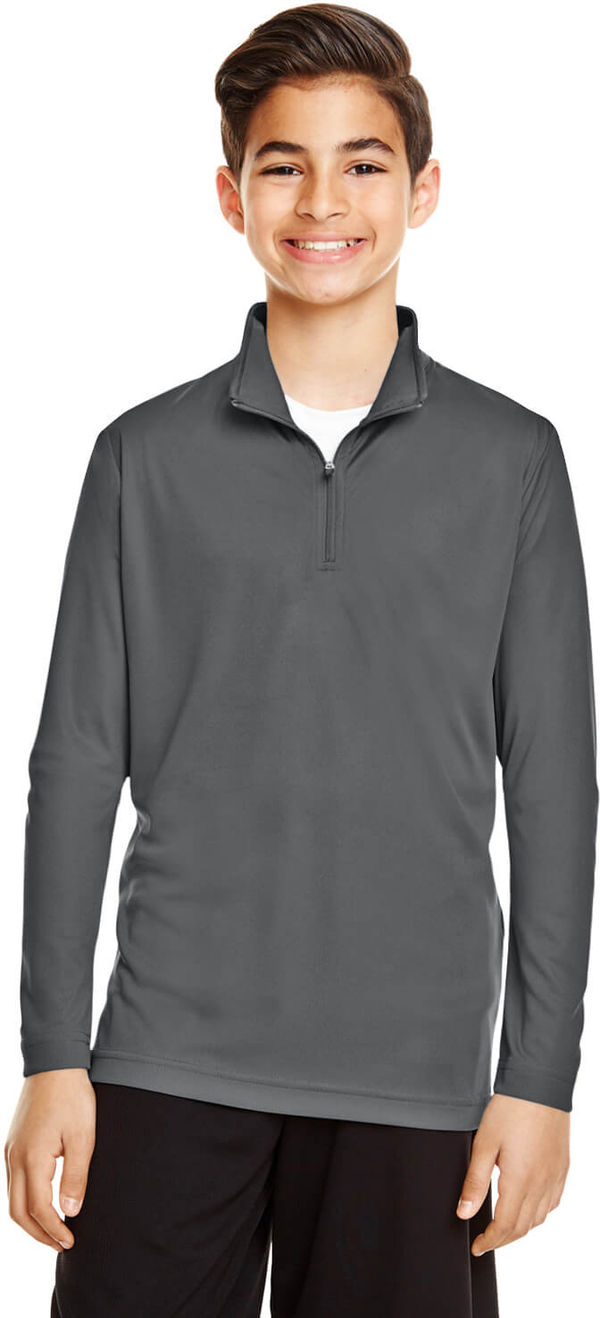 Am image of a Custom Team 365 Youth Zone Performance Quarter Zip in Sport Graphite!