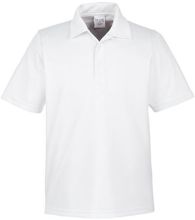 Am image of a Custom Team 365 Men's Zone Performance Polo in White!