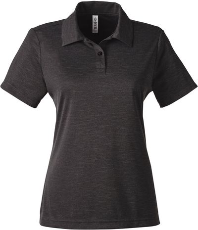 Am image of a Custom Team 365 Ladies' Zone Sonic Heather Performance Polo in Black Heather!