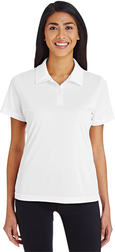 Am image of a Custom Team 365 Ladies' Zone Performance Polo in White!