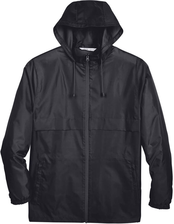 Am image of a Custom Team 365 Adult Zone Protect Lightweight Jacket in Black!