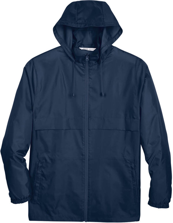 Am image of a Custom Team 365 Adult Zone Protect Lightweight Jacket in Sport Dark Navy!