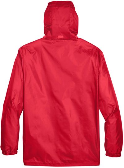 Am image of a Custom Team 365 Adult Zone Protect Lightweight Jacket in Sport Red!