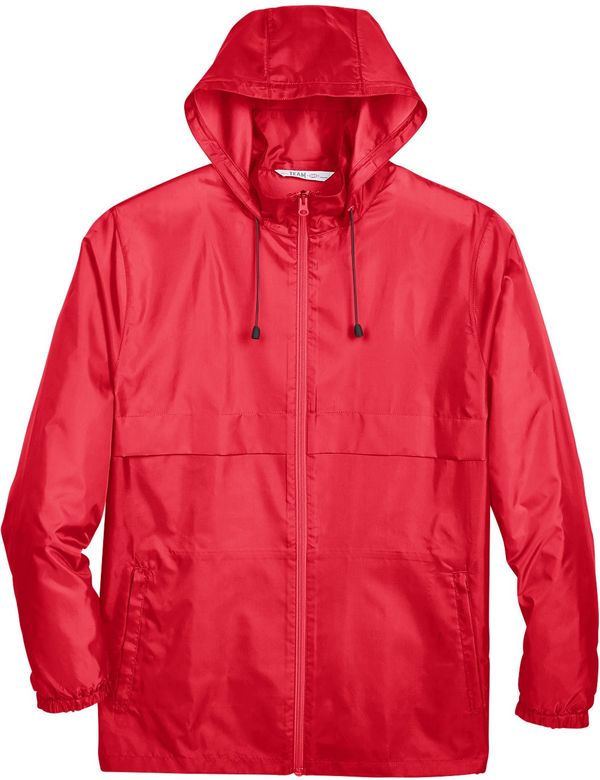 Am image of a Custom Team 365 Adult Zone Protect Lightweight Jacket in Sport Red!