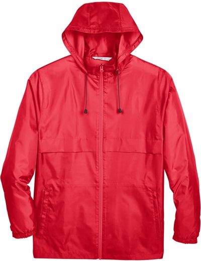 Am image of a Custom Team 365 Adult Zone Protect Lightweight Jacket in Sport Red!
