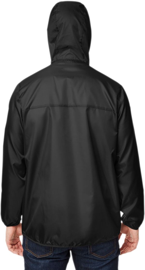 Am image of a Custom Team 365 Adult Zone Protect Packable Anorak Jacket in BLACK!