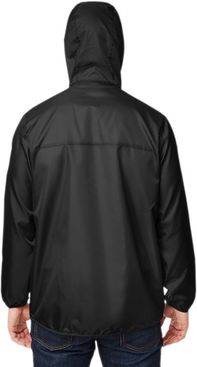 Am image of a Custom Team 365 Adult Zone Protect Packable Anorak Jacket in BLACK!